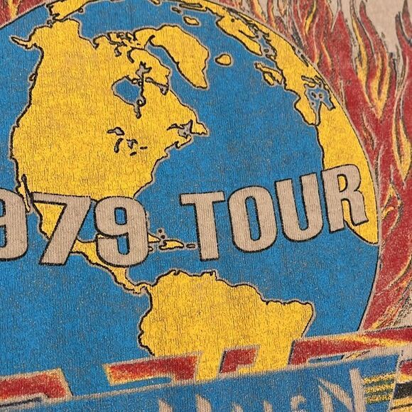 Van Halen Band Musician Tan 1979 Tour Fire Flame Graphic Shirt - Picture 7 of 8